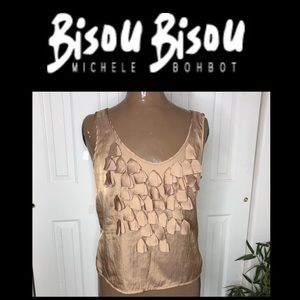 🌵Bisou Bisou Champagne Silky Embellished Tank Top